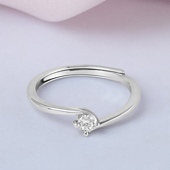Timeless Elegance Rhodium Plated 925 Silver Solitaire Womens Ring (Adjustable)