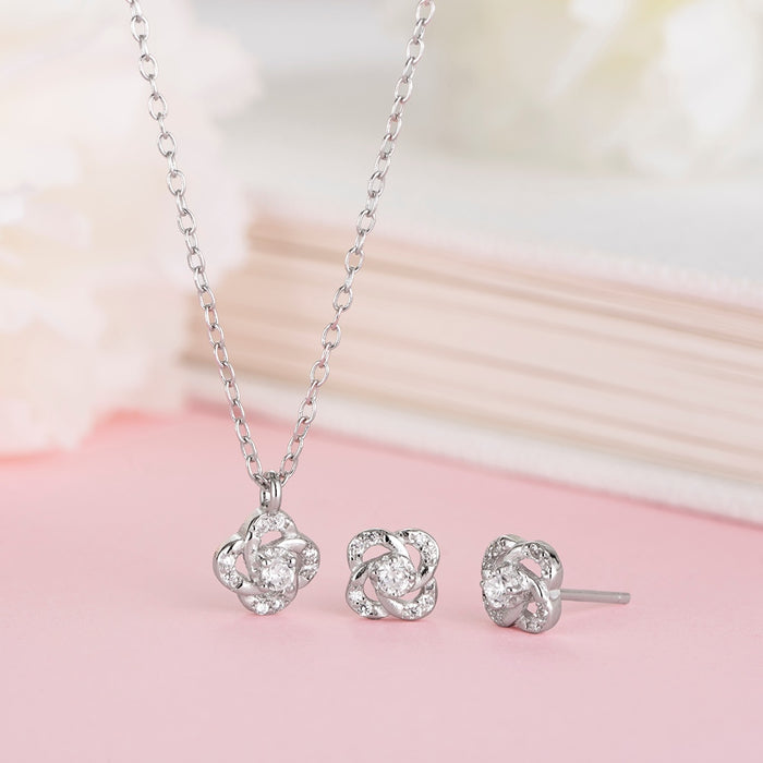 Timeless Floral Rhodium-Plated Brilliance 925 Sterling Silver Jewelry Set