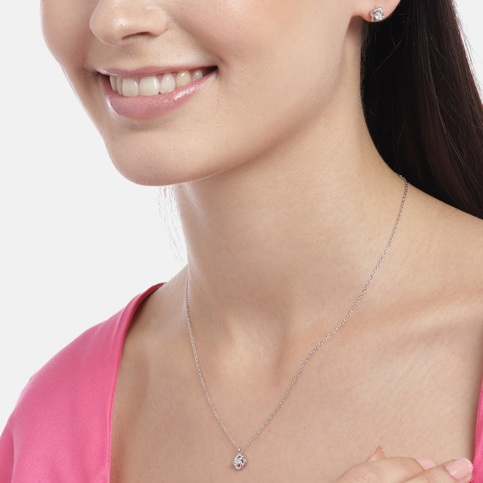 Timeless Floral Rhodium-Plated Brilliance 925 Sterling Silver Jewelry Set