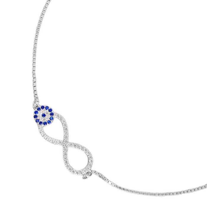 925 Sterling Silver crystal infinity evil eye anklet for women with blue stones – Zavya