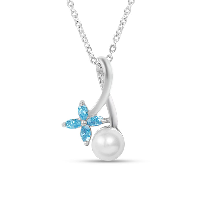 Timeless Pearl Flower Rhodium Plated 925 Sterling Silver Necklace