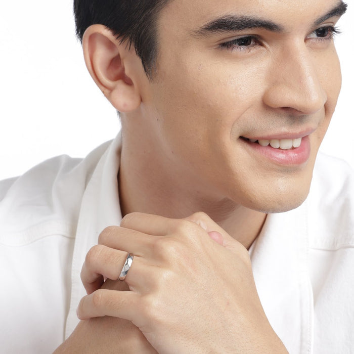 Timeless Simplicity Rhodium-Plated 925 Sterling Silver Men's Band Ring (Adjustable)