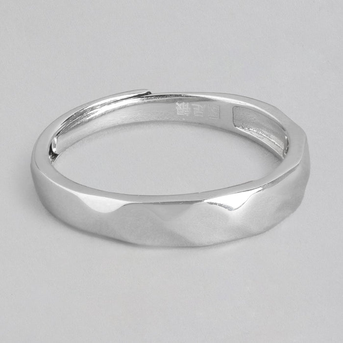 Timeless Simplicity Rhodium-Plated 925 Sterling Silver Men's Band Ring (Adjustable)