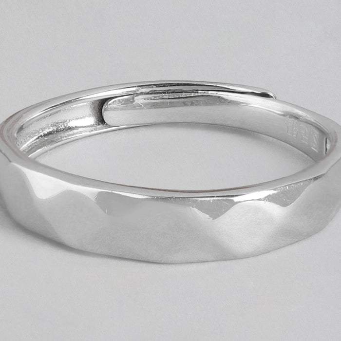 Timeless Simplicity Rhodium-Plated 925 Sterling Silver Men's Band Ring (Adjustable)