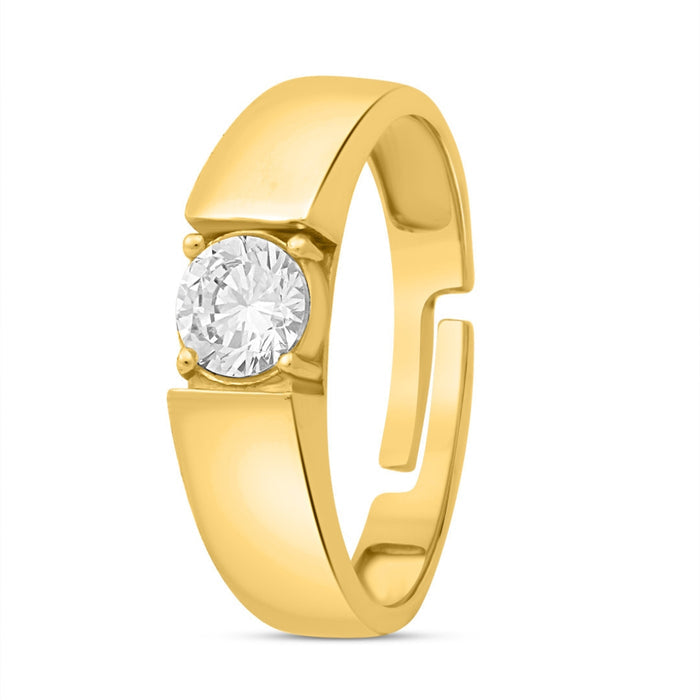 Gold plated 925 Sterling Silver adjustable men's ring with round solitaire stone. Jewellery gift for him – Zavya