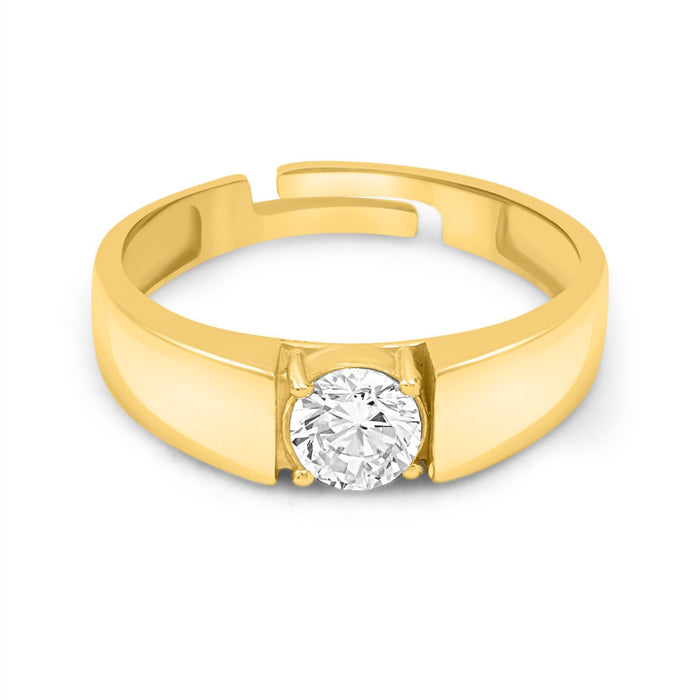 Adjustable gold plated 925 Sterling Silver men's ring with a clear solitaire stone, gift for him – Zavya