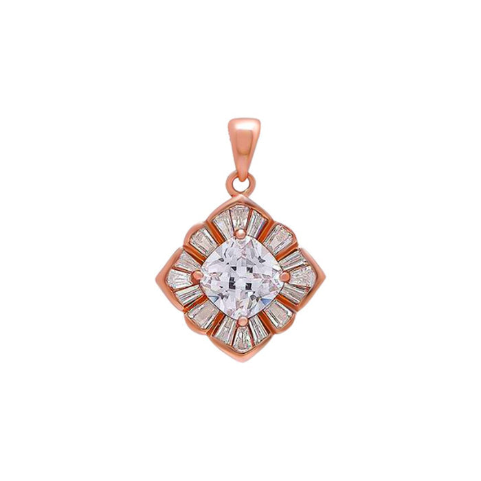 Timeless Symmetry CZ Rose Gold-Plated Sterling Silver Square Pendant with Chain