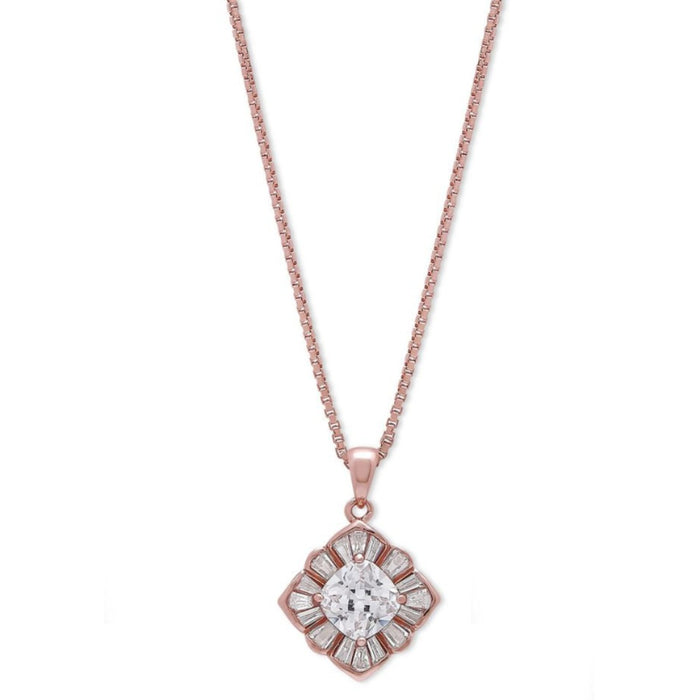 Timeless Symmetry CZ Rose Gold-Plated Sterling Silver Square Pendant with Chain