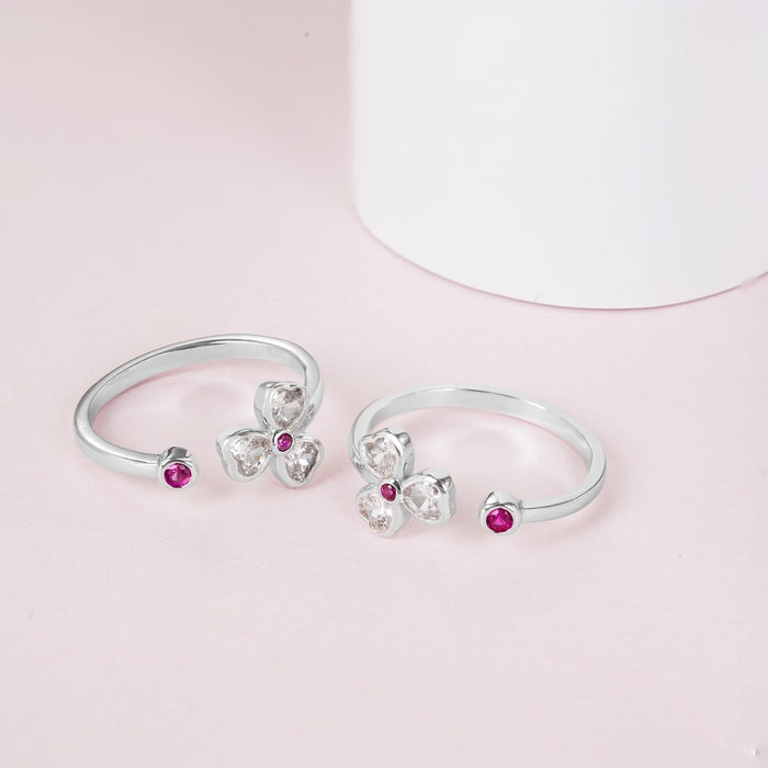 Adjustable 925 Sterling Silver toe rings for women with tiny floral crystals and pink stones – Zavya
