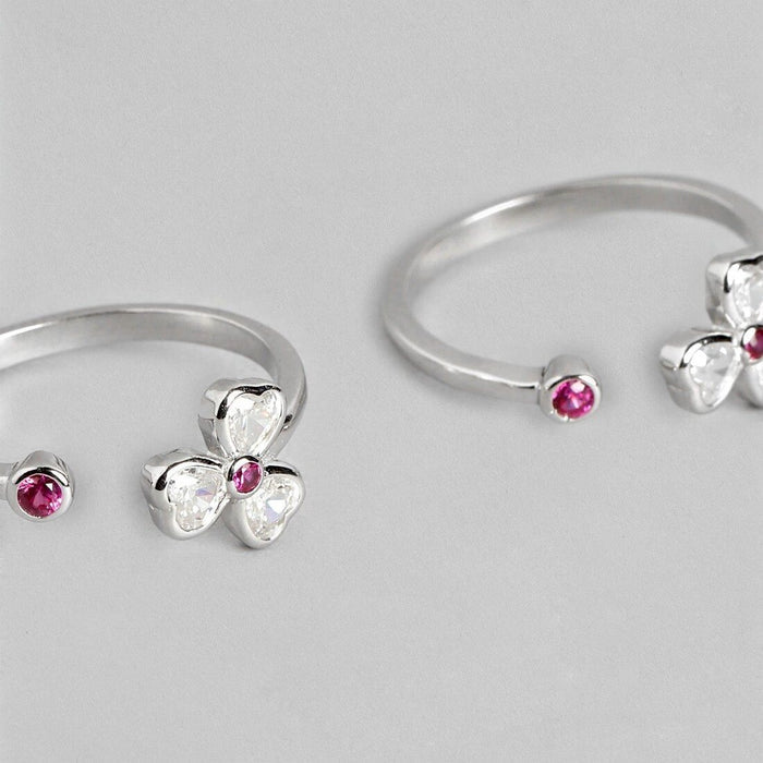 Women's 925 Sterling Silver adjustable floral toe rings with clear and pink crystal stones – Zavya