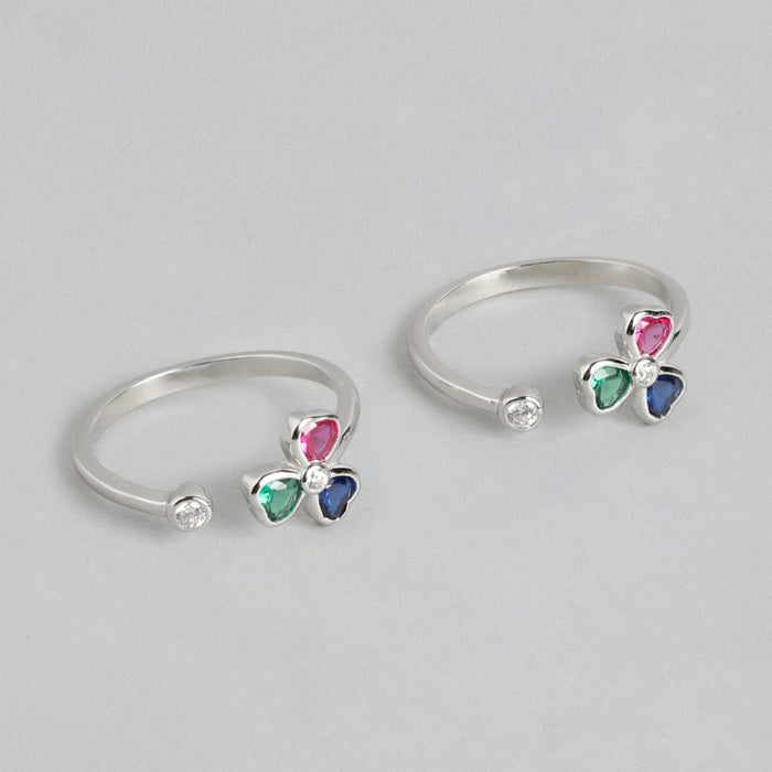 Tiny Multicolor Flora Adjustable 925 Silver Toe Ring