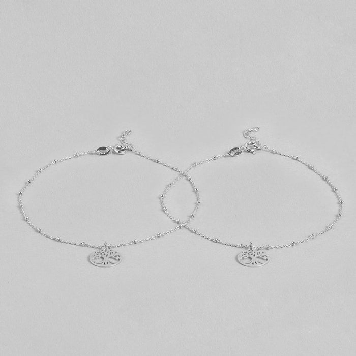 Tree of Life Rhodium Plated 925 Sterling Silver Anklets