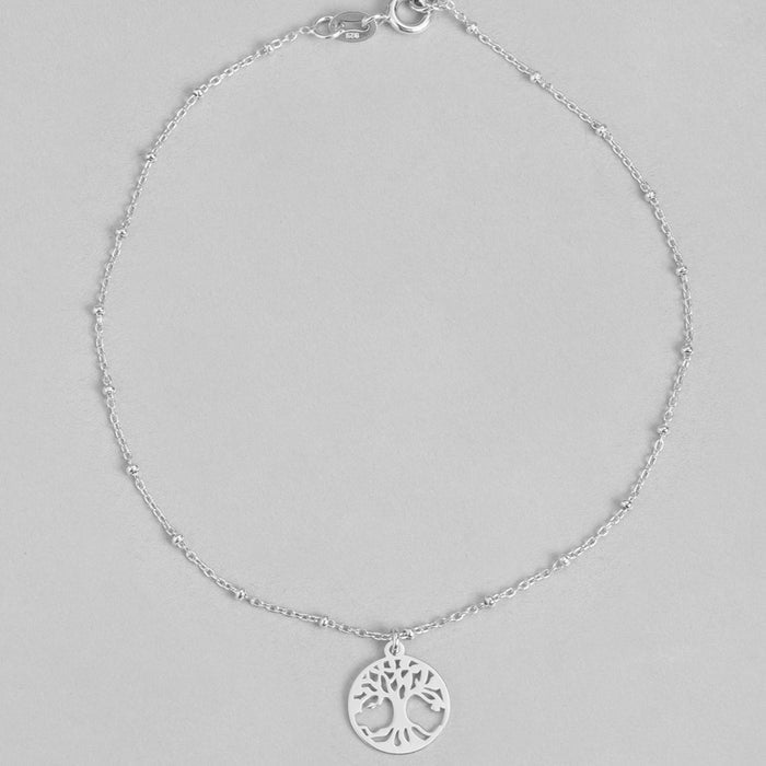 Tree of Life Rhodium Plated 925 Sterling Silver Anklets