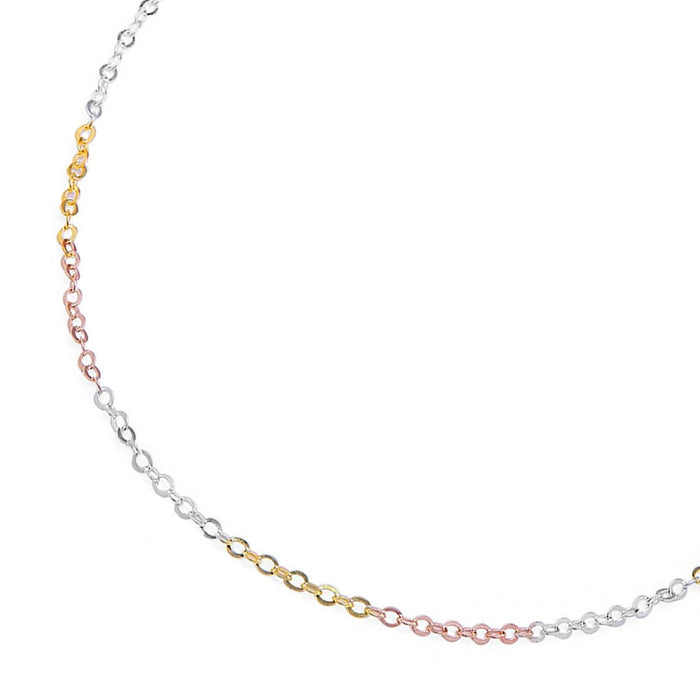 Women's 925 Sterling Silver triple tone cable chain anklet featuring silver, gold, and rose gold links – Zavya