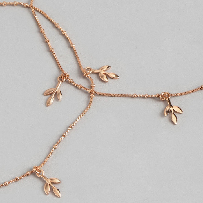 Tri Leaf Drop Rose Gold 925 Silver Charm Anklet (Adjustable)
