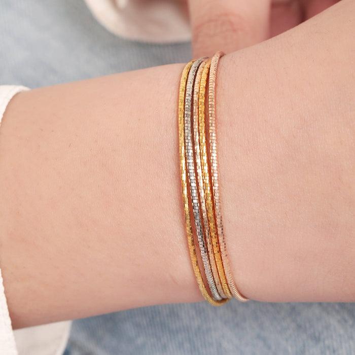 Tri-Tone Elegance 925 Sterling Silver Layered Chain Bracelet