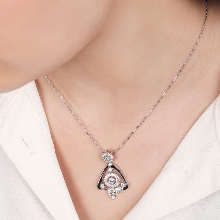 Triangle CZ Elegance Rhodium-Plated 925 Sterling Silver Pendant with Chain