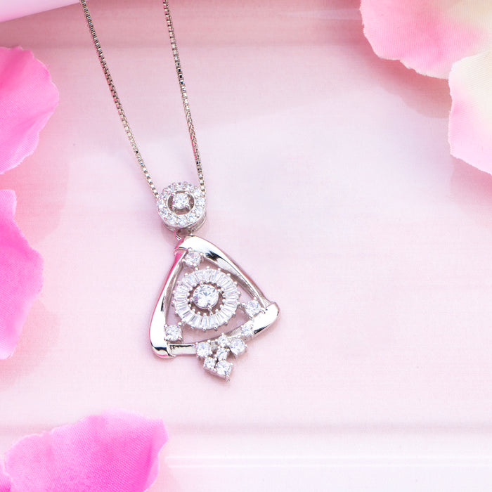 Triangle CZ Elegance Rhodium-Plated 925 Sterling Silver Pendant with Chain