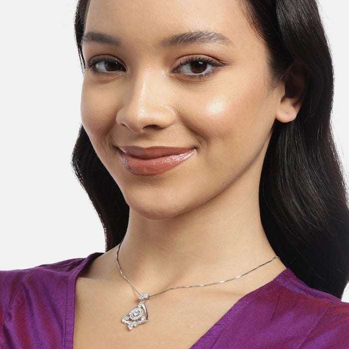 Triangle CZ Elegance Rhodium-Plated 925 Sterling Silver Pendant with Chain