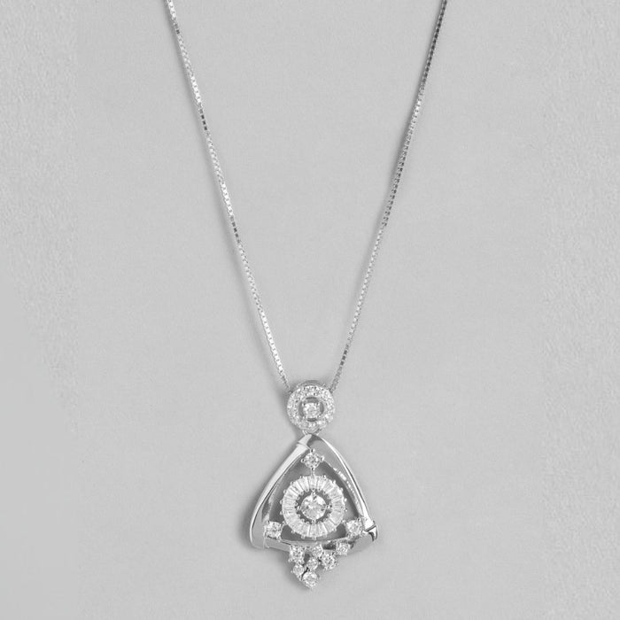Triangle CZ Elegance Rhodium-Plated 925 Sterling Silver Pendant with Chain