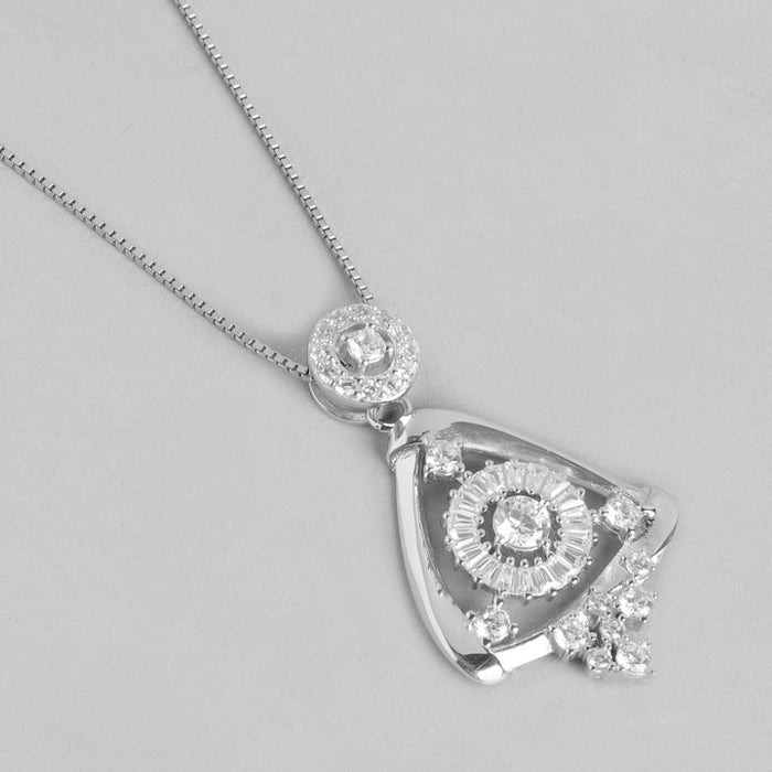 Triangle CZ Elegance Rhodium-Plated 925 Sterling Silver Pendant with Chain