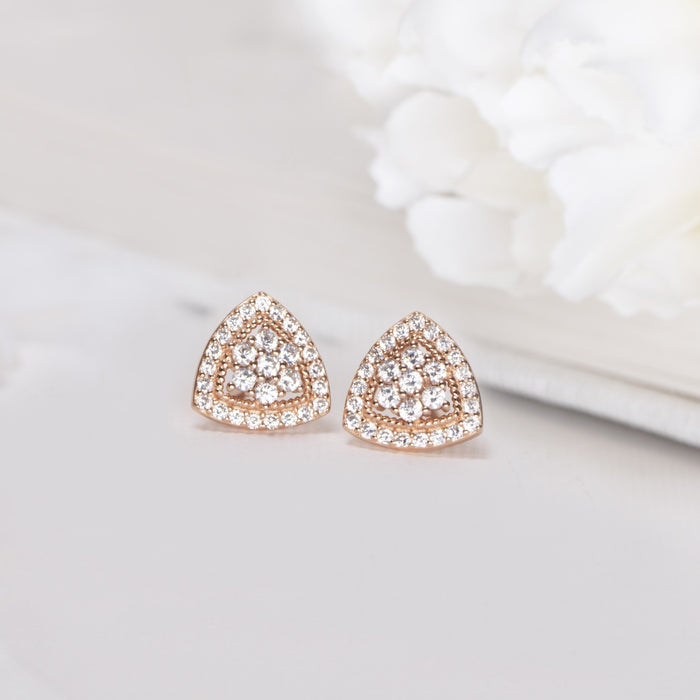 Triangle Floral CZ Rose Gold-Plated 925 Sterling Silver Earrings