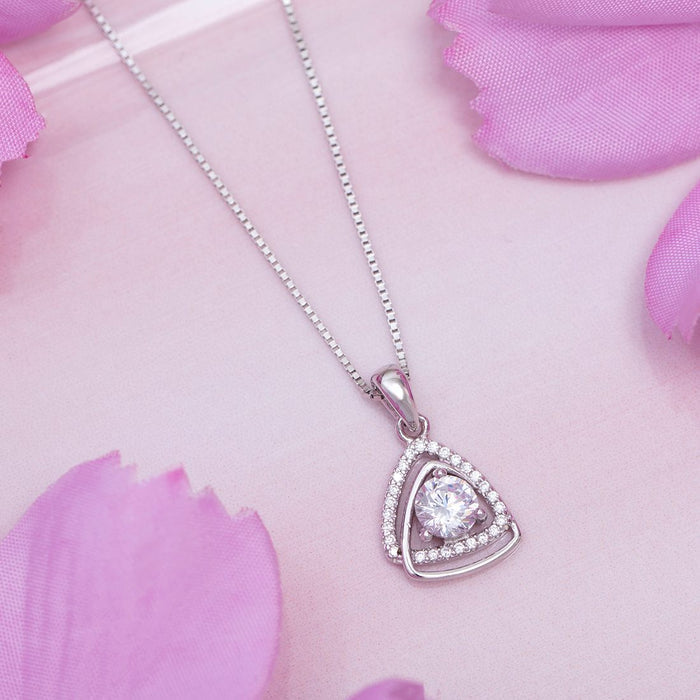 Triangle Sparkle Rhodium Plated 925 Sterling Silver Pendant