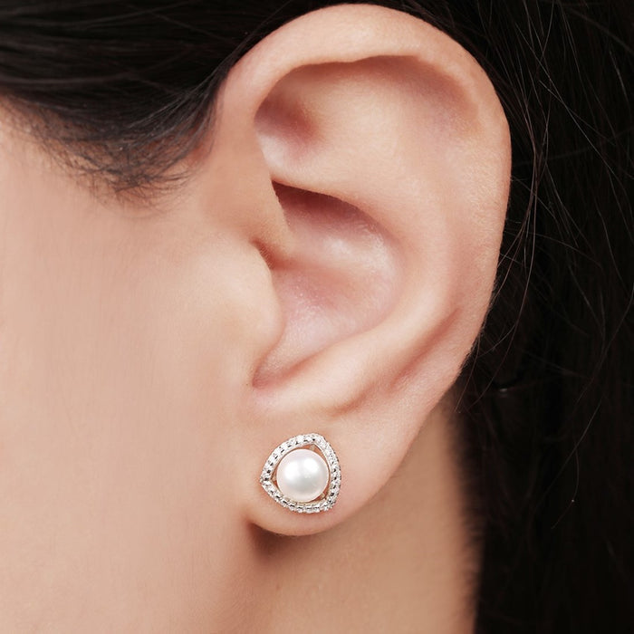 Triangular Elegance Rhodium-Plated 925 Sterling Silver Earrings