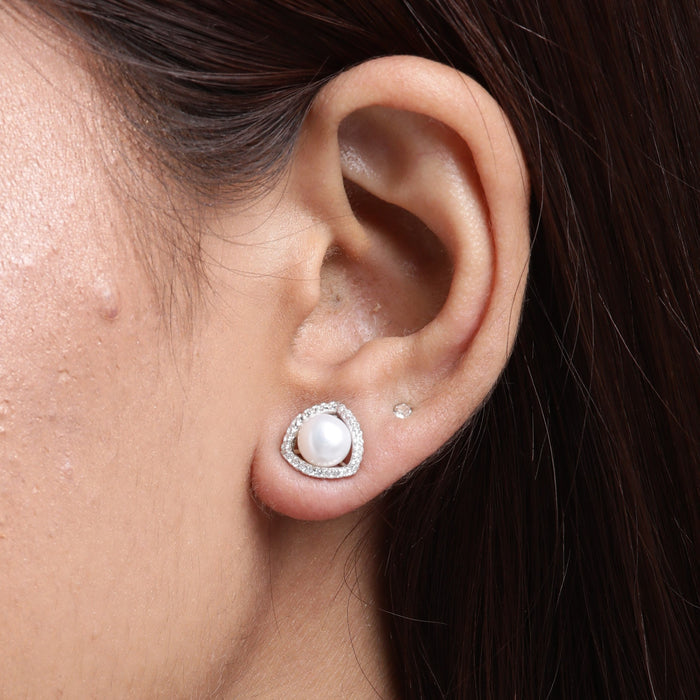 Triangular Elegance Rhodium-Plated 925 Sterling Silver Earrings