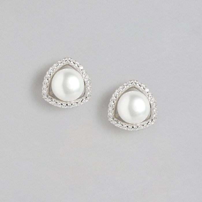 Triangular Elegance Rhodium-Plated 925 Sterling Silver Earrings
