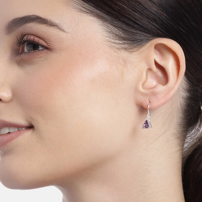Triangular Elegance Rhodium-Plated CZ 925 Sterling Silver Earrings
