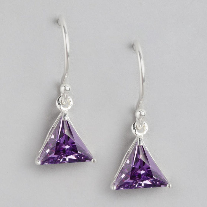 Triangular Elegance Rhodium-Plated CZ 925 Sterling Silver Earrings