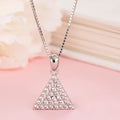 Triangular Elegance Rhodium-Plated Sterling Silver CZ Pendant with Chain