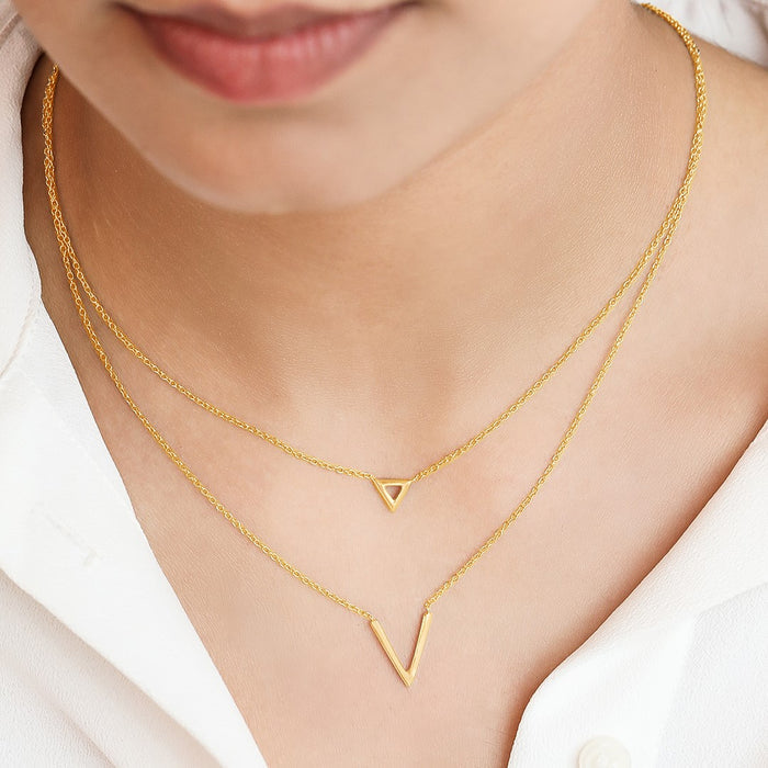 Triangular Gleam 925 Sterling Silver Gold-Plated Link Chain Necklace