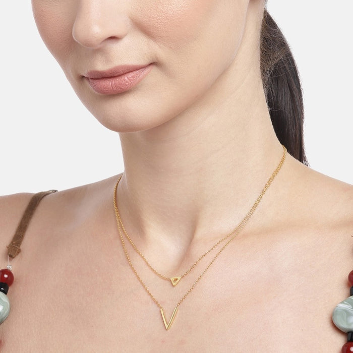 Triangular Gleam 925 Sterling Silver Gold-Plated Link Chain Necklace