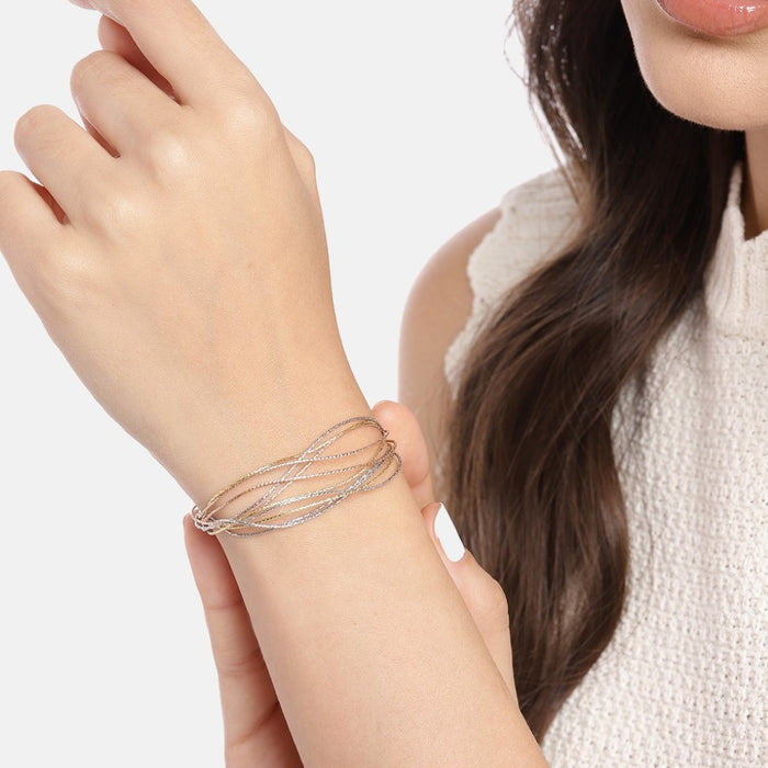 Tricolor Links Triple Tone-Plated 925 Sterling Silver Bracelet