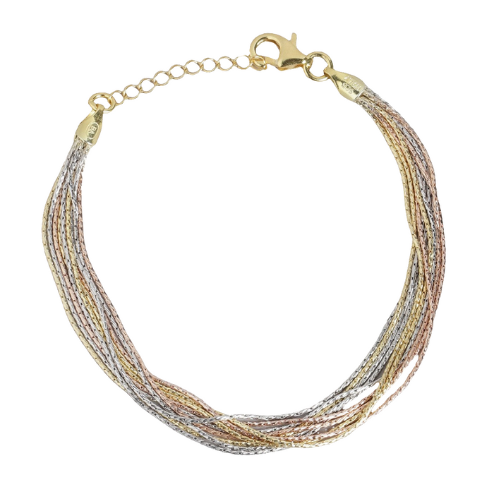Tricolor Links Triple Tone-Plated 925 Sterling Silver Bracelet