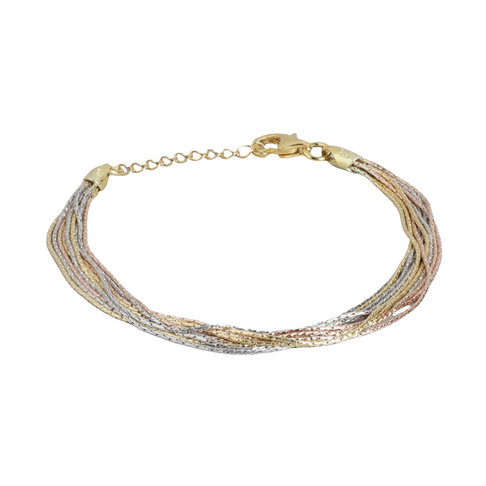 Tricolor Links Triple Tone-Plated 925 Sterling Silver Bracelet