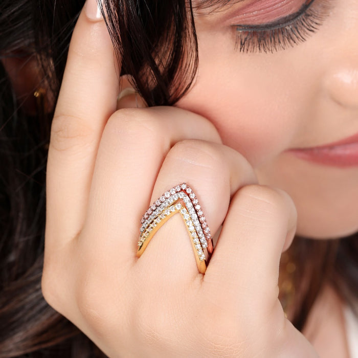 Tricolor Sparkle One Line CZ 925 Sterling Silver Vanki Rings