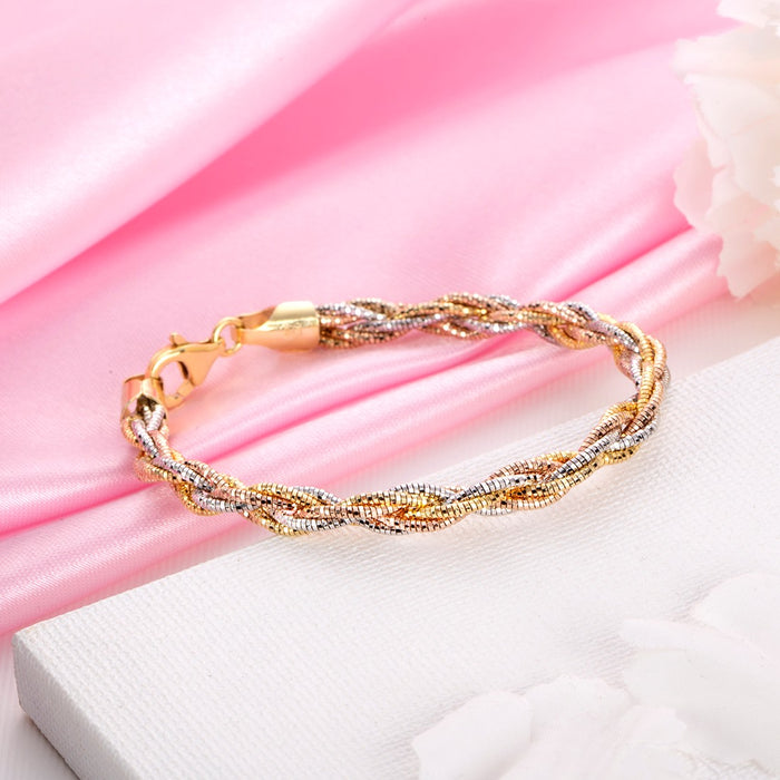 Tricolor Tapestry Triple Tone-Plated Weaved 925 Sterling Silver Bracelet