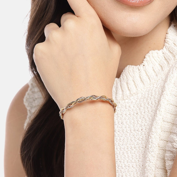Tricolor Tapestry Triple Tone-Plated Weaved 925 Sterling Silver Bracelet