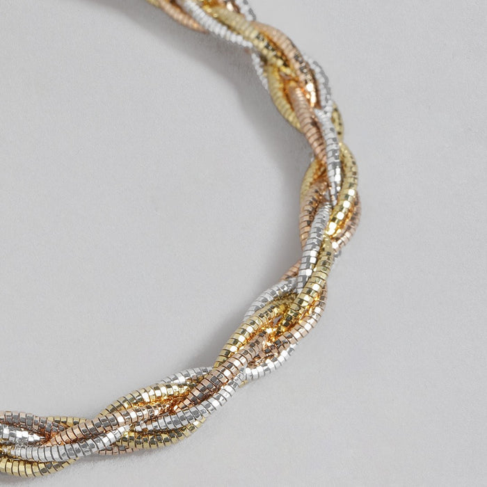Tricolor Tapestry Triple Tone-Plated Weaved 925 Sterling Silver Bracelet
