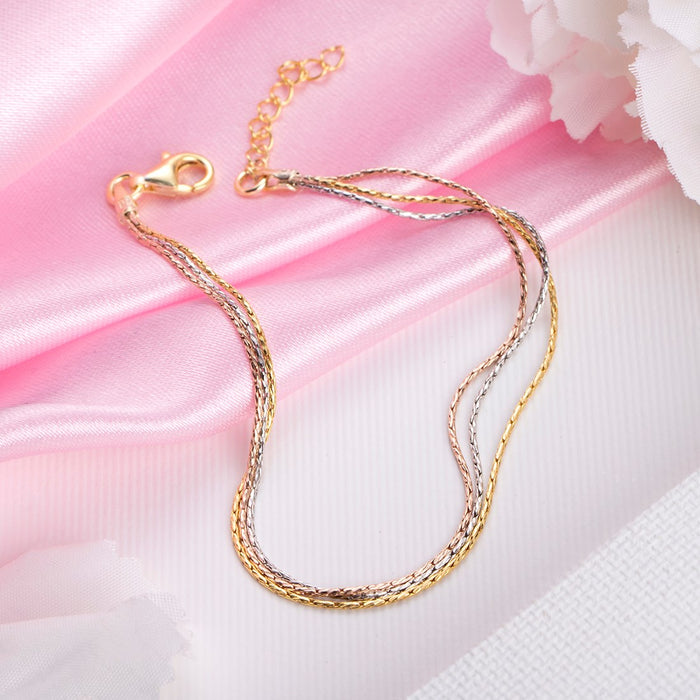 Trinity Elegance Triple Tone Plated 925 Sterling Silver Chain Bracelet