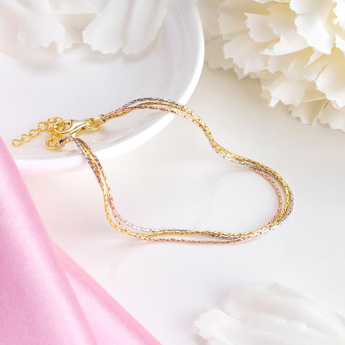 Trinity Elegance Triple Tone Plated 925 Sterling Silver Chain Bracelet