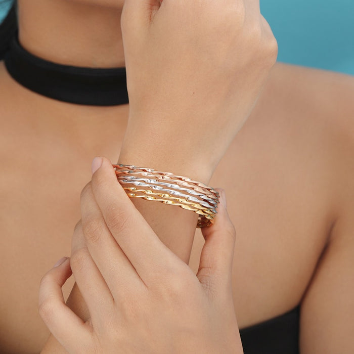 Trinity Harmony 925 Sterling Silver Abstract Combo Bangle Set
