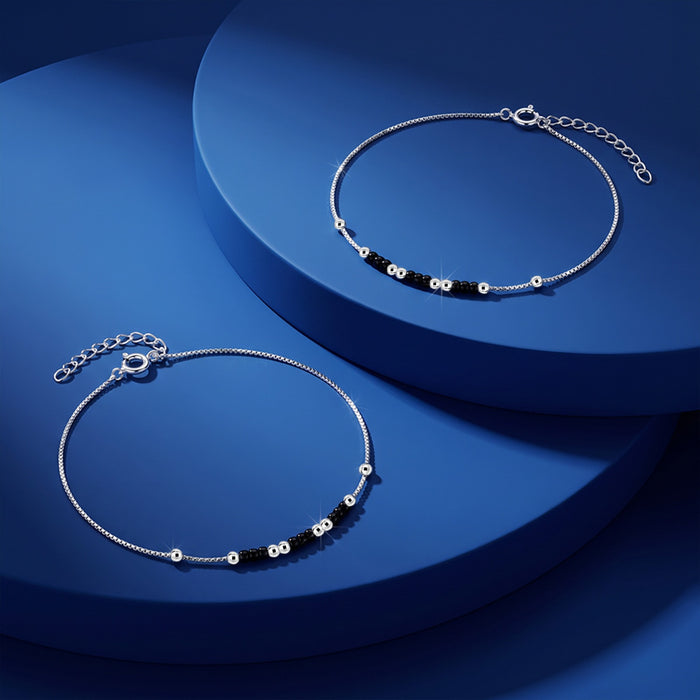Triple Beaded Rhodium Plated 925 Sterling Silver Anklet