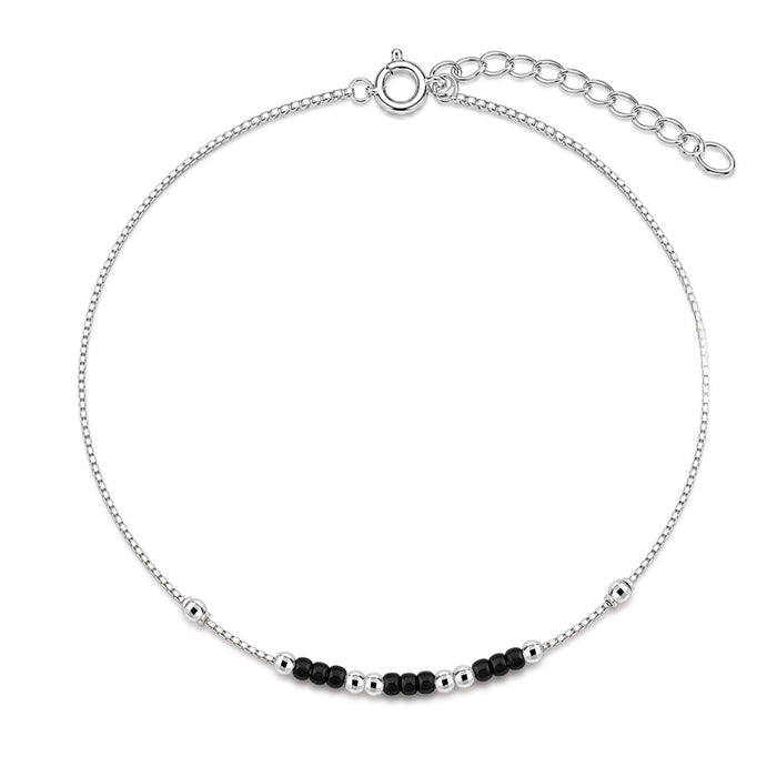 Triple Beaded Rhodium Plated 925 Sterling Silver Anklet