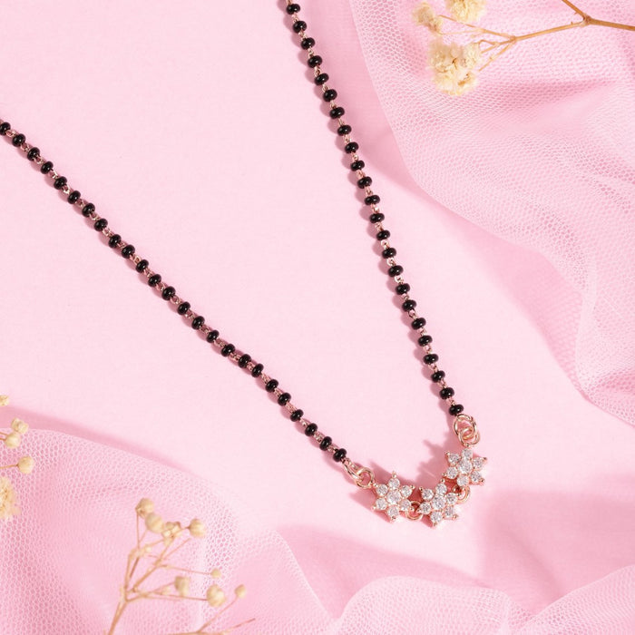 Triple Bloom Radiance Rose Gold-Plated CZ 925 Sterling Silver Mangalsutra