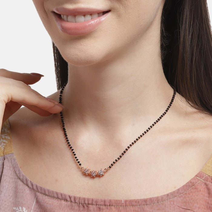 Triple Bloom Radiance Rose Gold-Plated CZ 925 Sterling Silver Mangalsutra