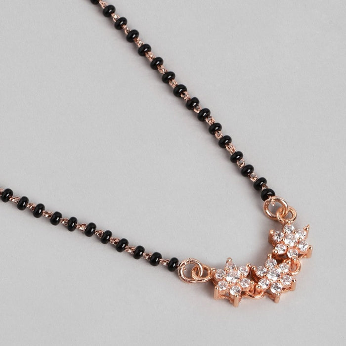 Triple Bloom Radiance Rose Gold-Plated CZ 925 Sterling Silver Mangalsutra